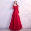 Chic / Belle Rouge Robe De Bal 2018 Princesse En Dentelle Fleur Perlage Cristal Paillettes Encolure Dégagée Dos Nu Manches Longues Longueur Cheville Robe De Ceremonie