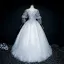 Elegant Grey Prom Dresses 2018 Ball Gown Lace Flower Appliques Pearl Scoop Neck Backless 1/2 Sleeves Floor-Length / Long Formal Dresses