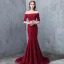 Sexy Burgundy Evening Dresses  2018 Trumpet / Mermaid Glitter Sequins Off-The-Shoulder Backless Short Sleeve Sweep Train Formal Dresses