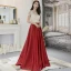 Modern / Fashion Burgundy Evening Dresses  2019 A-Line / Princess Beading Rhinestone V-Neck Backless Sleeveless Sweep Train Formal Dresses
