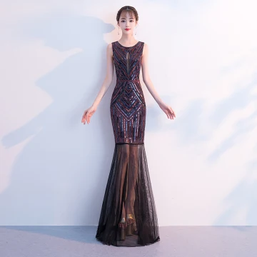 Chic Beautiful Multi Colors Evening Dresses 2019 Trumpet Mermaid Sequins Scoop Neck Sleeveless Floor Length Long Formal Dresses