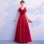 Elegant Burgundy Prom Dresses 2019 A-Line / Princess Ruffle Beading V-Neck Backless Short Sleeve Floor-Length / Long Formal Dresses