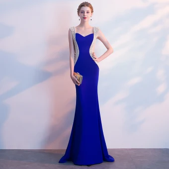 Luxury Gorgeous Evening Dresses 2018 Trumpet Mermaid Rhinestone Square Neckline Backless Sleeveless Sweep Train Formal Dresses