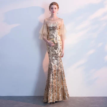Sparkly Evening Dresses 2018 Trumpet Mermaid Sequins Scoop Neck Backless 1 2 Sleeves Ankle Length Formal Dresses