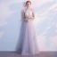 Chic / Beautiful Grey Evening Dresses  2018 A-Line / Princess Appliques Halter Backless Sleeveless Floor-Length / Long Formal Dresses