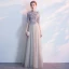 Elegant Evening Dresses  2018 Empire Lace Flower Appliques Pearl Scoop Neck Backless 1/2 Sleeves Floor-Length / Long Formal Dresses