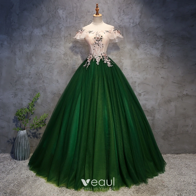 Chic Beautiful Prom Dresses 2018 Ball Gown Appliques Pearl Off The Shoulder Backless Sleeveless Floor Length Long Formal Dresses