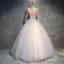 Chic / Beautiful Pearl Pink Prom Dresses 2018 Ball Gown Appliques Pearl Scoop Neck Backless 3/4 Sleeve Floor-Length / Long Formal Dresses