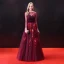 Chic / Beautiful Burgundy Prom Dresses 2018 A-Line / Princess Appliques Sash Scoop Neck Long Sleeve Ankle Length Formal Dresses