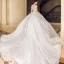 Chic / Beautiful Wedding Dresses 2018 Ball Gown Lace Appliques Embroidered Off-The-Shoulder Backless Short Sleeve Chapel Train Wedding