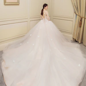 Chic Belle Champagne Robe De Mariée 2018 Robe Boule Papillon Encolure Dégagée Dos Nu 1 2 Manches Royal Train Mariage