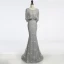 Chic / Beautiful Grey Evening Dresses  2018 Trumpet / Mermaid Beading Scoop Neck 1/2 Sleeves Sweep Train Formal Dresses