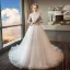 Chic / Belle Blanche Robe De Mariée 2018 Robe Boule En Dentelle Appliques Col Haut Dos Nu 1/2 Manches Cathedral Train Mariage