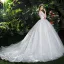 Chic / Beautiful White Wedding Dresses 2018 Ball Gown Lace Flower Appliques Scoop Neck Backless Cathedral Train 3/4 Sleeve Wedding