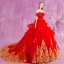 Chic / Belle Rouge Doré Volants en Cascade Robe De Mariée 2018 Robe Boule Appliques En Dentelle Cristal De l'épaule Dos Nu Sans Manches Cathedral Train Mariage