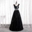 Chic / Belle Noire Robe De Bal 2021 Princesse V-Cou Volants Faux Diamant Paillettes Longue Sans Manches Dos Nu Robe De Ceremonie