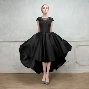 Chic Beautiful Cocktail Dresses 2017 A Line Princess Lace Flower Beading Crystal Scoop Neck Cap Sleeves Asymmetrical Formal Dresses