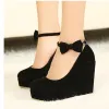 Modest / Simple Black Casual Womens Shoes 2018 Suede Round Toe 10 cm Wedges