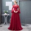Chic / Belle Bordeaux Robe De Bal 2018 Princesse En Dentelle Appliques Perlage Cristal Encolure Dégagée Dos Nu Manches Longues Longue Robe De Ceremonie