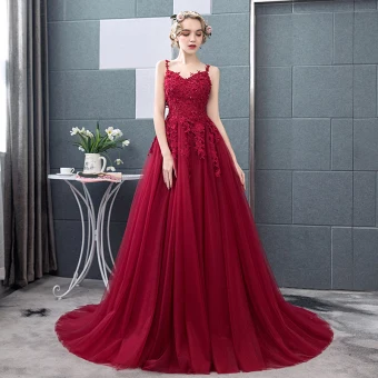 Chic Belle Bordeaux Robe De Bal 2018 Princesse En Dentelle Appliques Cristal Paillettes Bretelles Spaghetti Dos Nu Sans Manches Train De Balayage Robe De Ceremonie