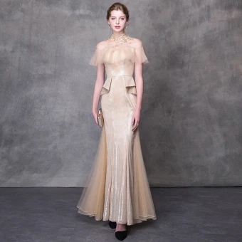 Chic Belle Robe De Soirée 2018 Trompette Sirène Appliques Cristal Col Haut Dos Nu Manches Courtes Longue Robe De Ceremonie
