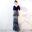 Chic / Beautiful Navy Blue Evening Dresses  2018 Trumpet / Mermaid Glitter V-Neck Short Sleeve Floor-Length / Long Formal Dresses