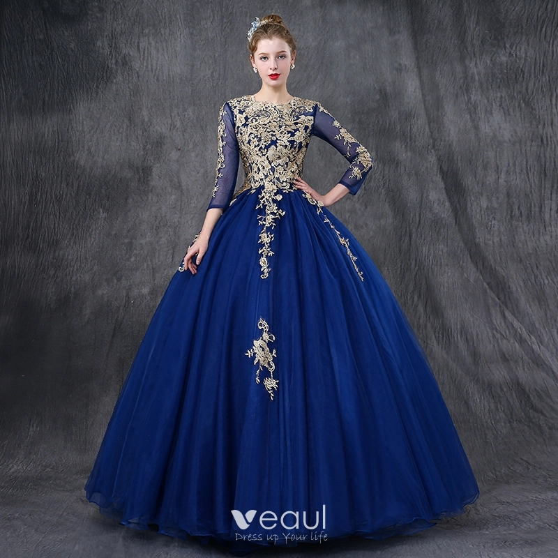 Blue Net Readymade Layered Gown 185252