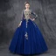 Chic / Beautiful Royal Blue Prom Dresses 2018 Ball Gown Lace Appliques Pearl Sequins Scoop Neck Backless 3/4 Sleeve Floor-Length / Long Formal Dresses