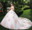 Chic / Belle Blanche Robe De Mariée 2018 Robe Boule Appliques Perle Rose Fleur Cristal Perle Paillettes De l'épaule Dos Nu Sans Manches Cathedral Train Mariage