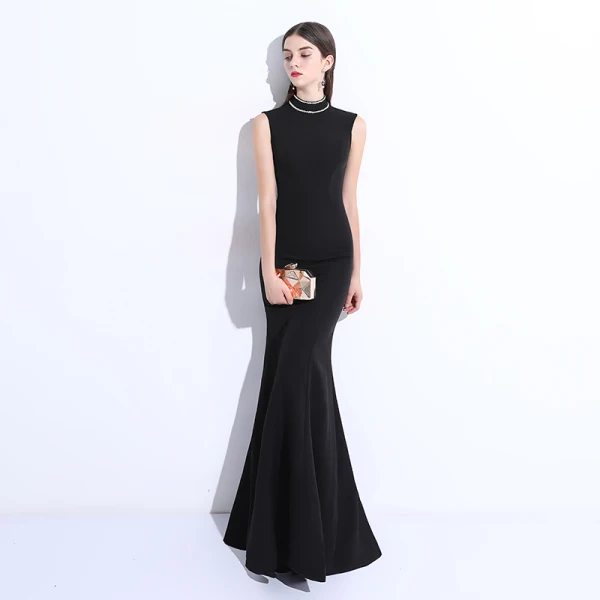 Modest / Simple Black Evening Dresses 2018 Trumpet / Mermaid Beading Scoop Neck Floor-Length / Long Formal Dresses