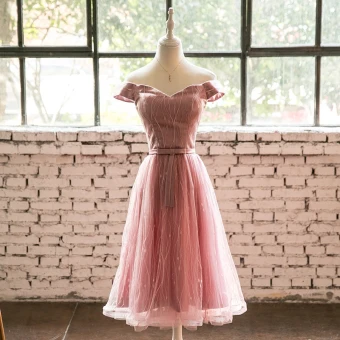 Lovely Pearl Pink Homecoming Graduation Dresses 2018 A Line Princess Off The Shoulder Backless Sleeveless Knee Length Formal Dresses