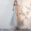 Chic / Beautiful Grey Homecoming Graduation Dresses 2018 A-Line / Princess Scoop Neck Short Sleeve Tea-length Formal Dresses