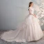 Chic / Beautiful Champagne Wedding Dresses 2018 Ball Gown Lace Appliques Pearl Sequins Scoop Neck Backless Cap Sleeves Cathedral Train Wedding