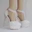 Elegante Weiß Brautschuhe 2018 Spitze Blumen Knöchelriemen Perle Strass 14 cm Stilettos Runde Zeh Hochzeit Hochhackige