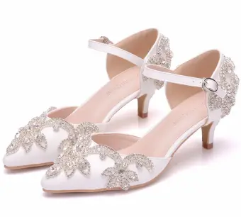 Sjarmerende Hvit Ball Damesko 2018 Spenne Rhinestone 5 Cm Stiletthæler Spisse Høyhælte