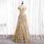 Glitzernden Sexy Gold Rüschen Abendkleider 2021 A Linie Off Shoulder Pailletten Kurze Ärmel Rückenfreies Lange Festliche Kleider