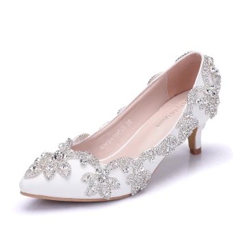 Sjarmerende Hvit Ball Pumps 2018 Rhinestone 5 Cm Stiletthæler Spisse Pumps