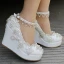 Mode Vita Casual Damskor 2018 Rhinestone Ankelband 10 cm Kilklackar Platåskor Pande Zote Toe
