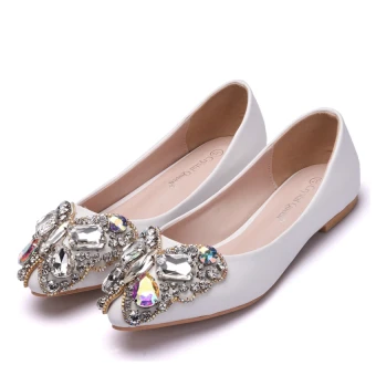 Fine Hvit Casual Damesko 2018 Krystall Rhinestone Rund Tå Flate