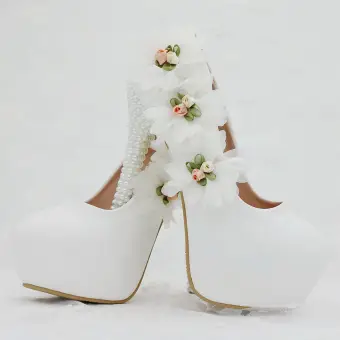 Modern Fashion Ivory Evening Party Pumps 2018 Appliques 14 Cm Pearl Stiletto Heels Round Toe Pumps