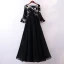 Chic / Beautiful Black Evening Dresses  2018 A-Line / Princess Lace Flower Off-The-Shoulder Long Sleeve Floor-Length / Long Formal Dresses