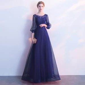 Chic Beautiful Evening Dresses 2018 A Line Princess Sequins Sash Scoop Neck Backless 3 4 Sleeve Floor Length Long Formal Dresses