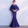 Elegant Evening Dresses  2018 Trumpet / Mermaid Lace Flower With Shawl Scoop Neck Floor-Length / Long Formal Dresses