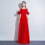Chic / Beautiful Red Evening Dresses  2018 A-Line / Princess Sash Scoop Neck See-through 1/2 Sleeves Floor-Length / Long Formal Dresses