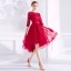 Chic / Beautiful Burgundy Homecoming Graduation Dresses 2018 A-Line / Princess Lace Appliques Sash Scoop Neck Backless 3/4 Sleeve Short Formal Dresses