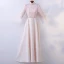 Chic / Beautiful Champagne Prom Dresses 2018 A-Line / Princess Lace Flower High Neck 3/4 Sleeve Floor-Length / Long Formal Dresses