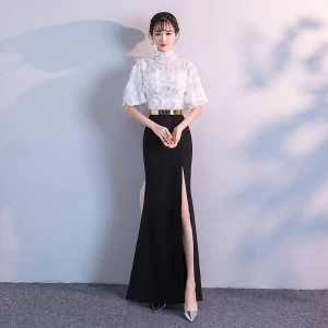 Chic Belle Robe De Soirée 2018 Empire Métal Ceinture Dentelle Gland Col Haut 1 2 Manches Longue Robe De Ceremonie