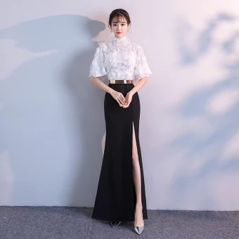 Chic Belle Robe De Soirée 2018 Empire Métal Ceinture Dentelle Gland Col Haut 1 2 Manches Longue Robe De Ceremonie