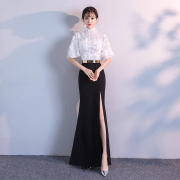 Chic Beautiful Evening Dresses 2018 Empire Metal Sash Lace Tassel High Neck 1 2 Sleeves Floor Length Long Formal Dresses