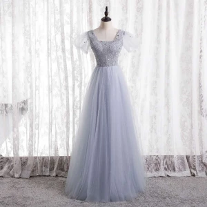 Charmant Argenté Robe De Bal 2021 Princesse Perlage Paillettes Encolure Carrée Mancherons Dos Nu Longue Robe De Ceremonie